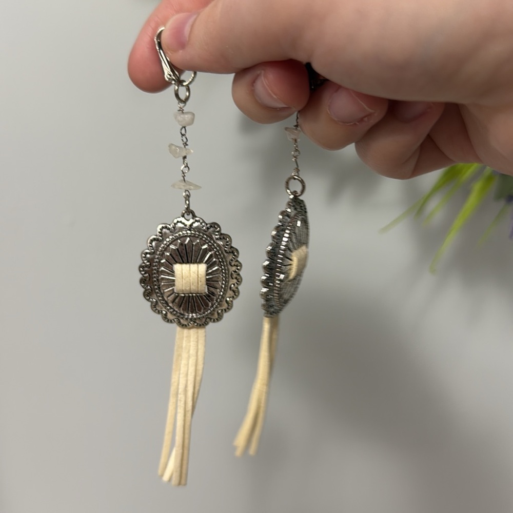 Silver and Cream Tassel Earrings